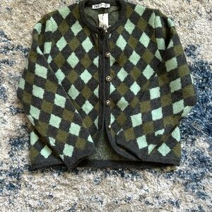 Zara Green and Black Argyle Cardigan